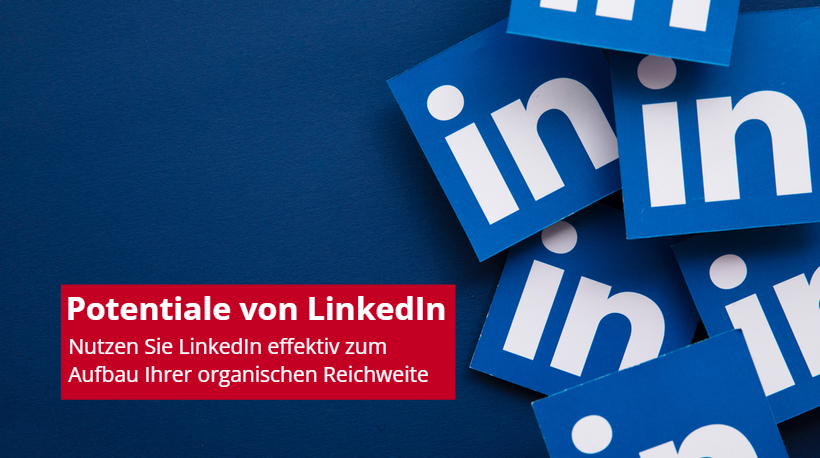 kleine LinkedIn Logos auf blauem Hintergrund