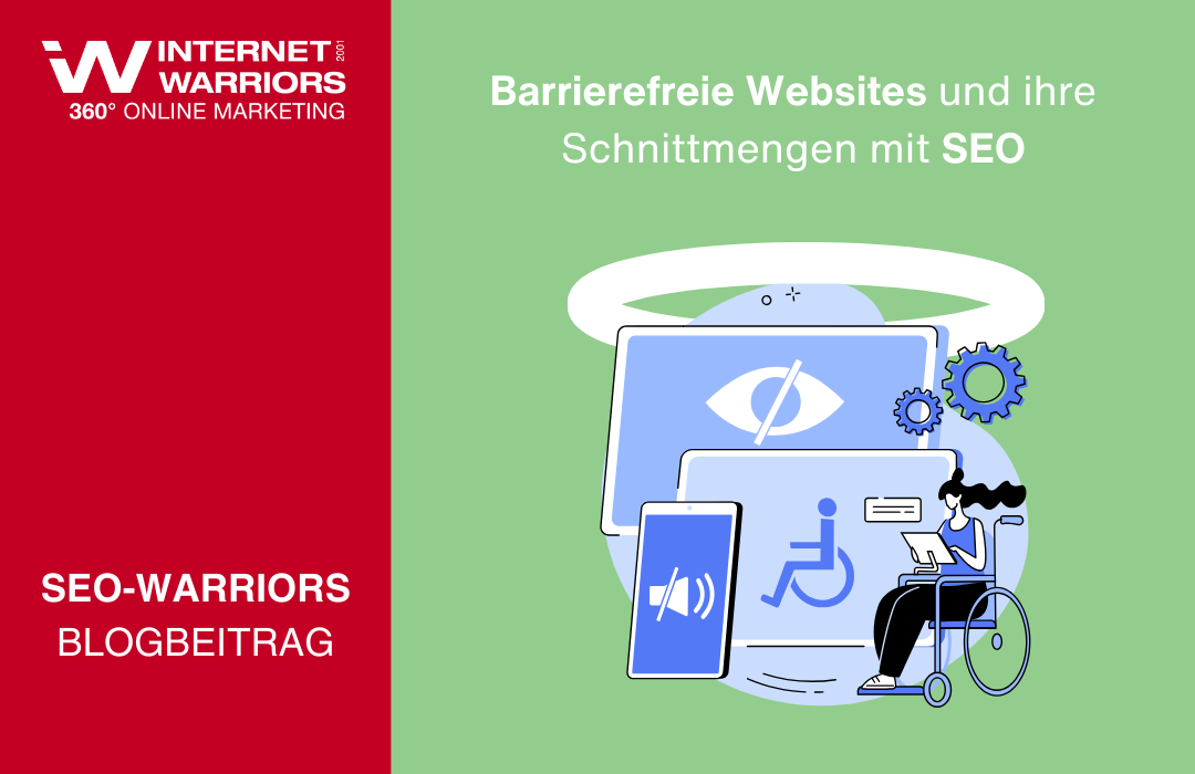 Barrierefreie Websites Beitragsbanner mit großer Grafik und Symbolen zum Thema
